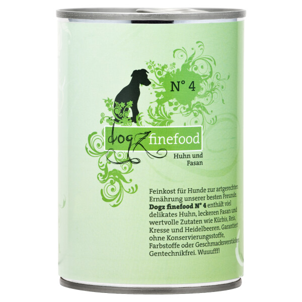 Dogz Finefood Nr. 4 Huhn & Fasan 400g.  MHD: 02/2025