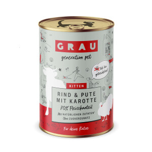 Grau Kittenmen&uuml; Rind, Pute &amp; Karotten 400g.
