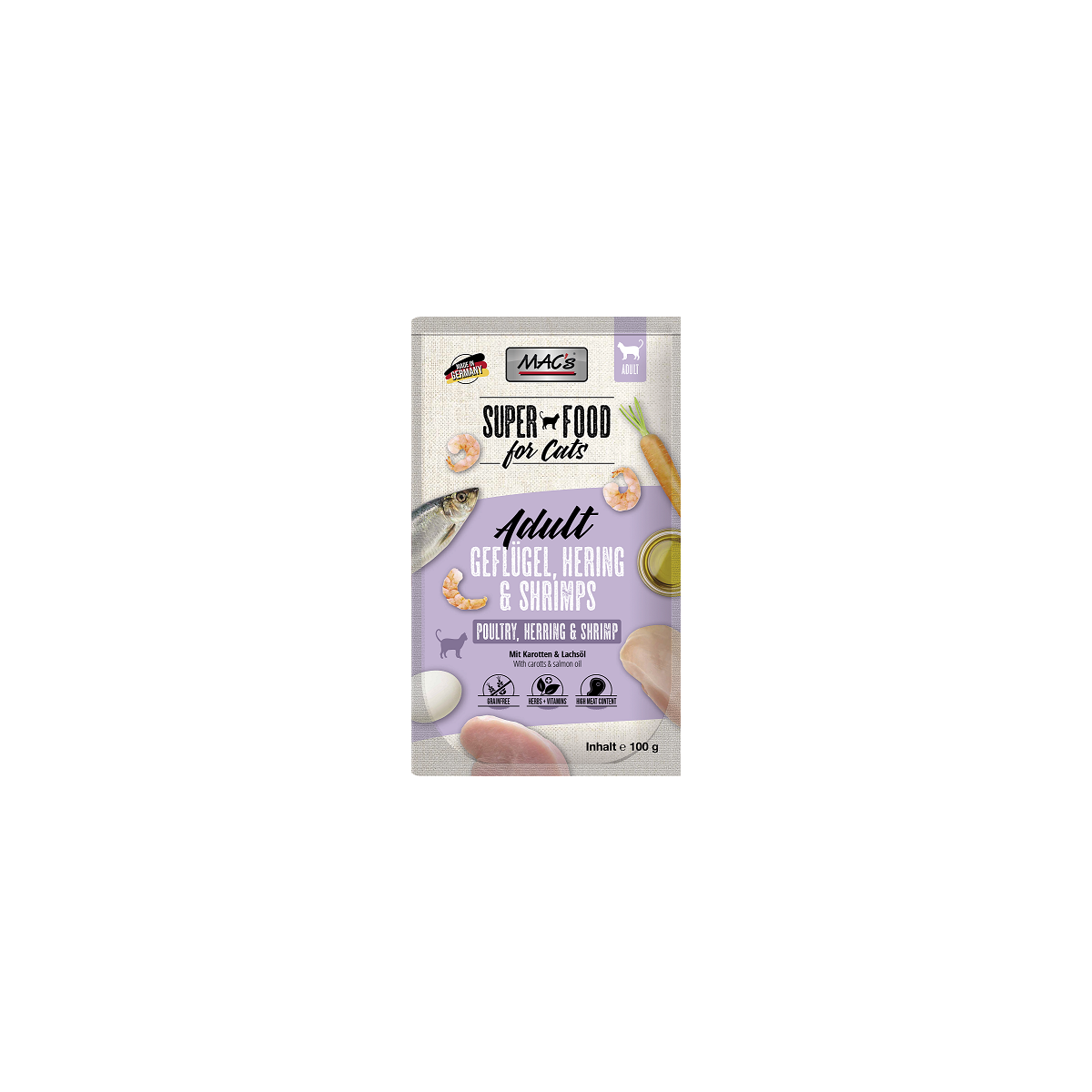 Macs Cat Geflügel, Hering & Shrimps 100g.