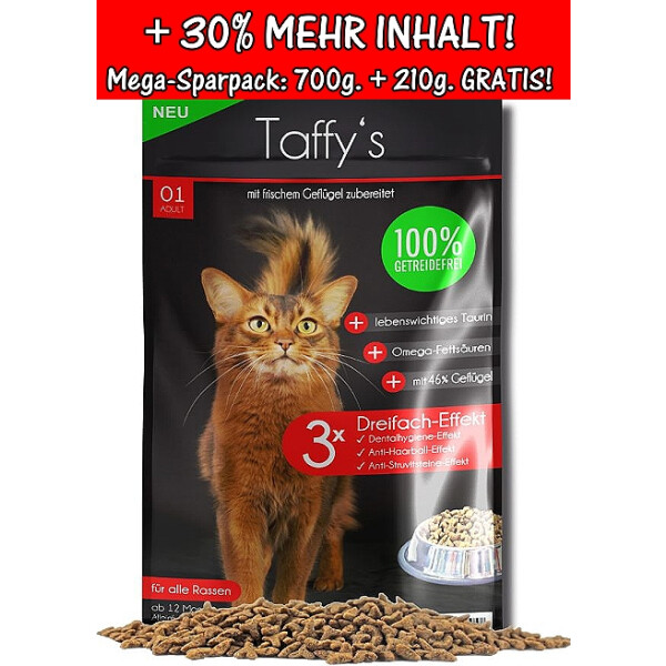 Taffy´s getreidefreies Trockenfutter Geflügel 700g.+210g. GRATIS   MHD: 01/2025