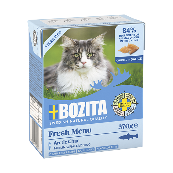 Bozita Sterilised Häppchen in Sauce mit Saibling 370g.  5 + 1 GRATIS